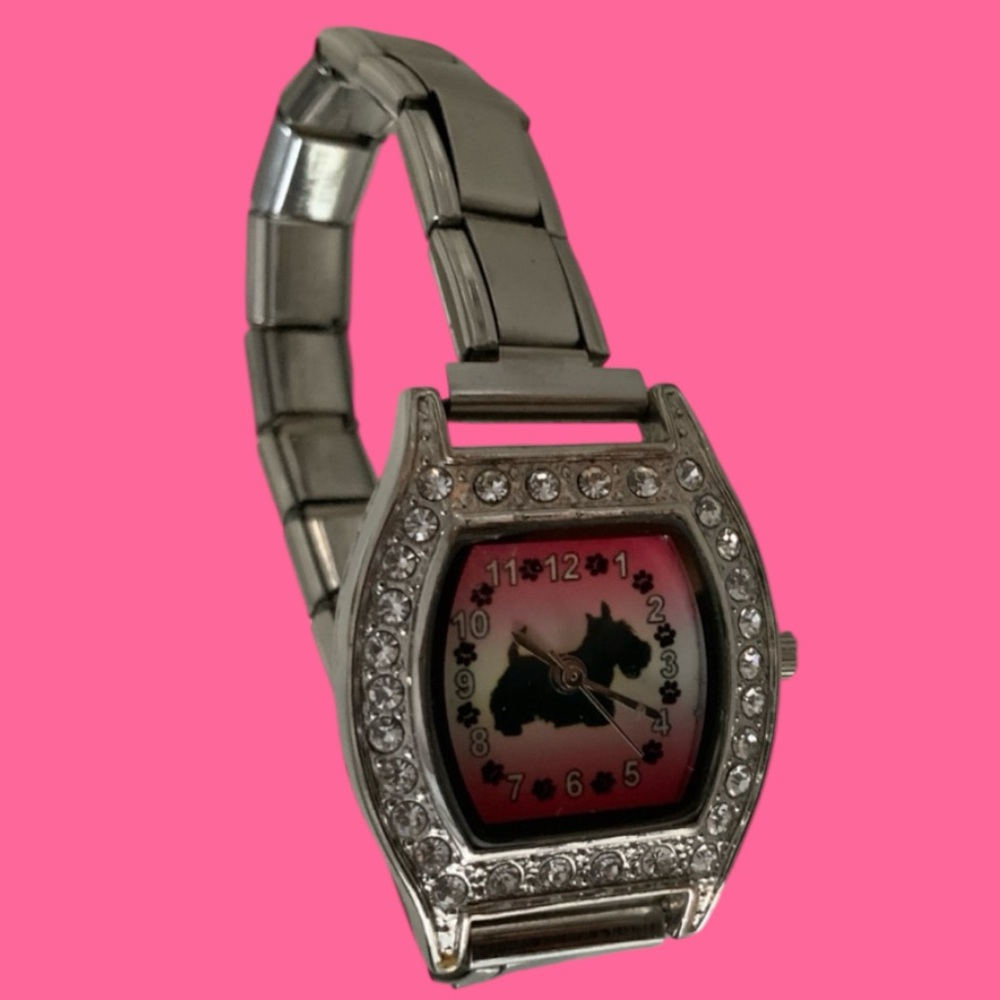 Y2K Vintage Early 2000 Scottie Dog Stainless Italian Charms Bracelet Wrist Watch